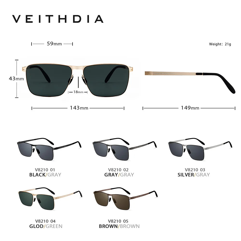 Brand Men'S Sunglasses Square Stainless Steel High-Definition Nylon Lenses Polarized Glasses with UV400 Protection 8210