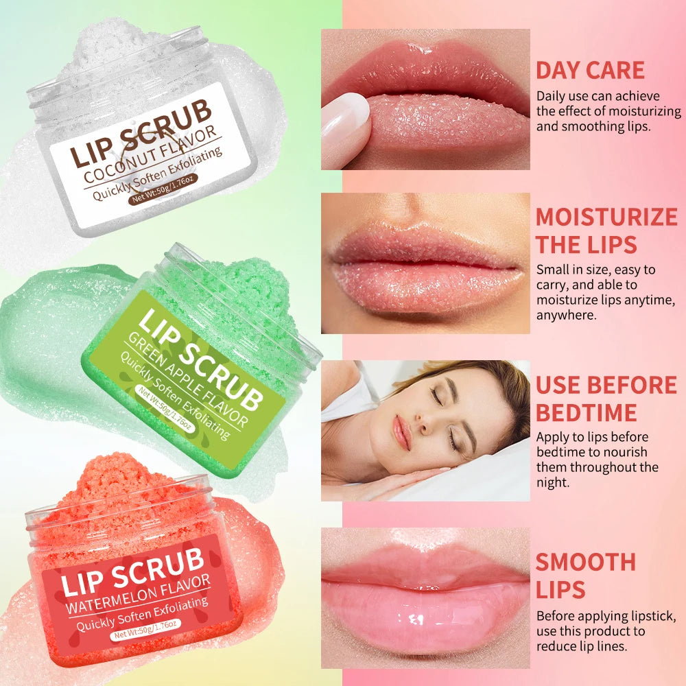 Coconut, Green Apple, Watermelon Lip Scrub Exfoliating Deep Cleansing Moisturizing Female Gift Care Moisturizing