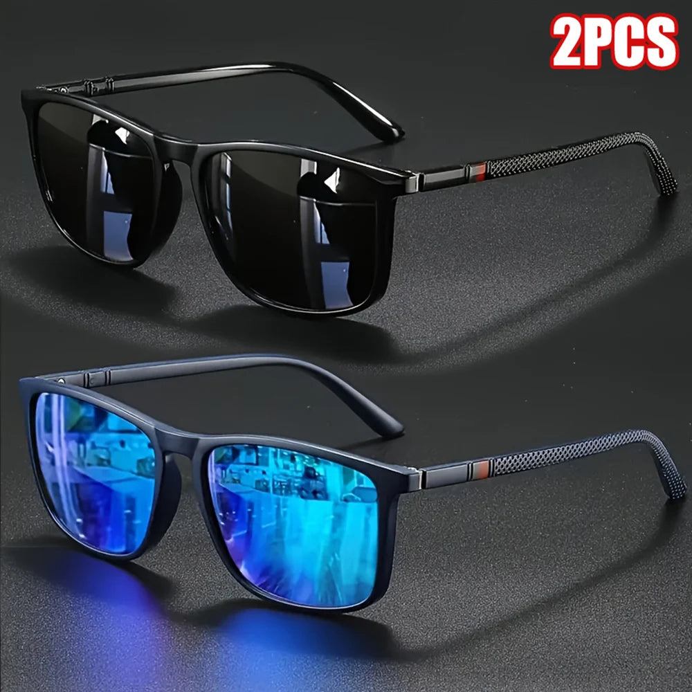 2Pcs Luxury Square Vintage Polarized Cycling Sunglasses UV400 Men Women Fashion Eyewear Travel Driving Fishing Sun Glasses