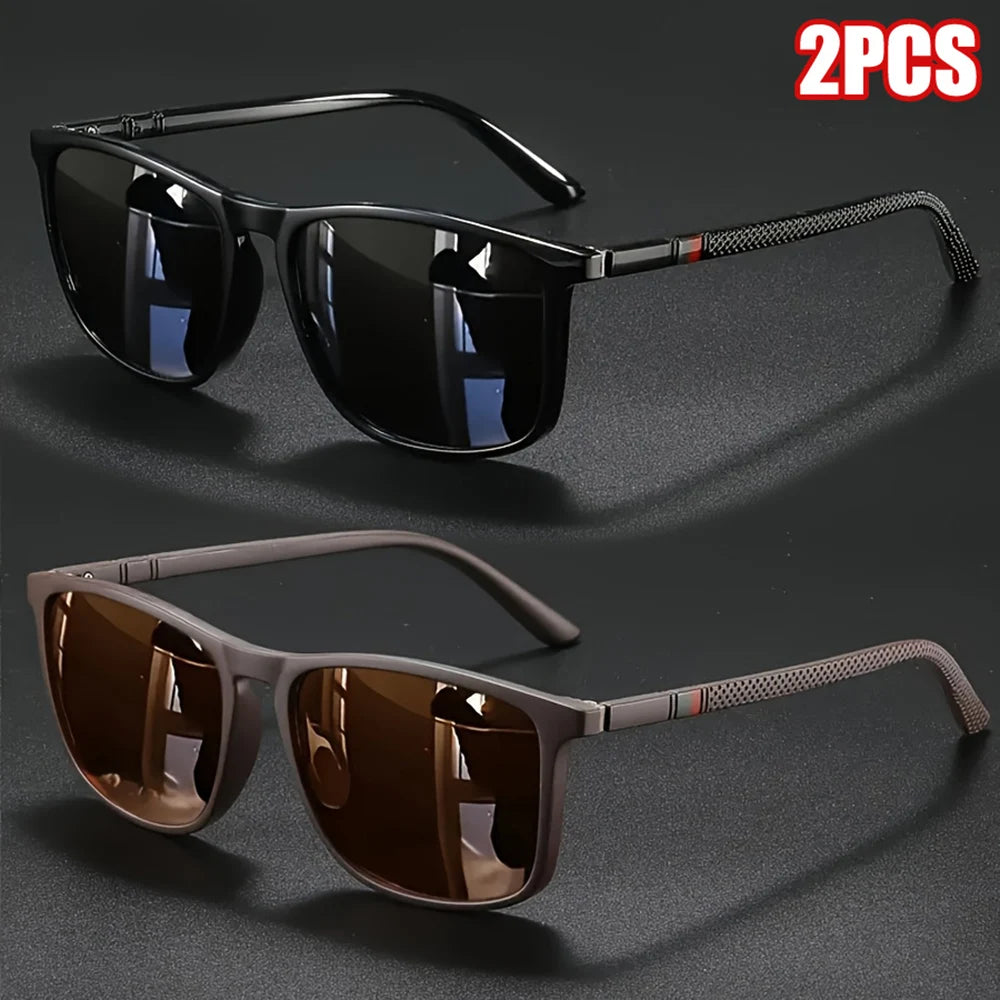 2Pcs Luxury Square Vintage Polarized Cycling Sunglasses UV400 Men Women Fashion Eyewear Travel Driving Fishing Sun Glasses