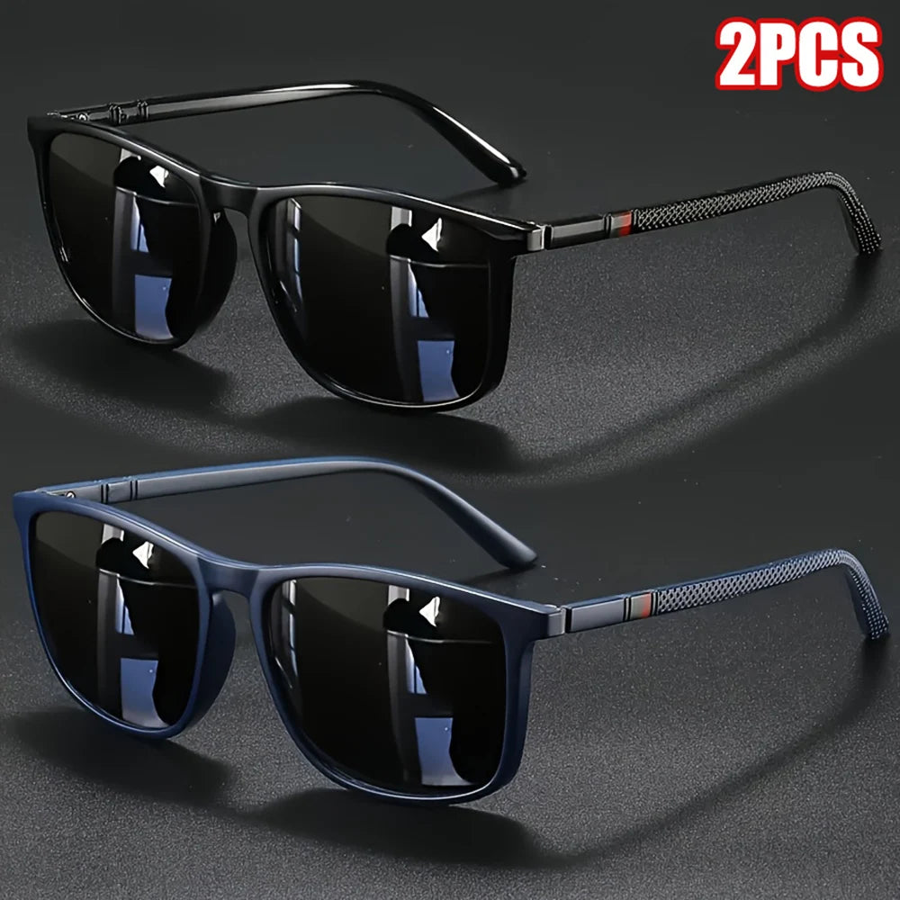 2Pcs Luxury Square Vintage Polarized Cycling Sunglasses UV400 Men Women Fashion Eyewear Travel Driving Fishing Sun Glasses