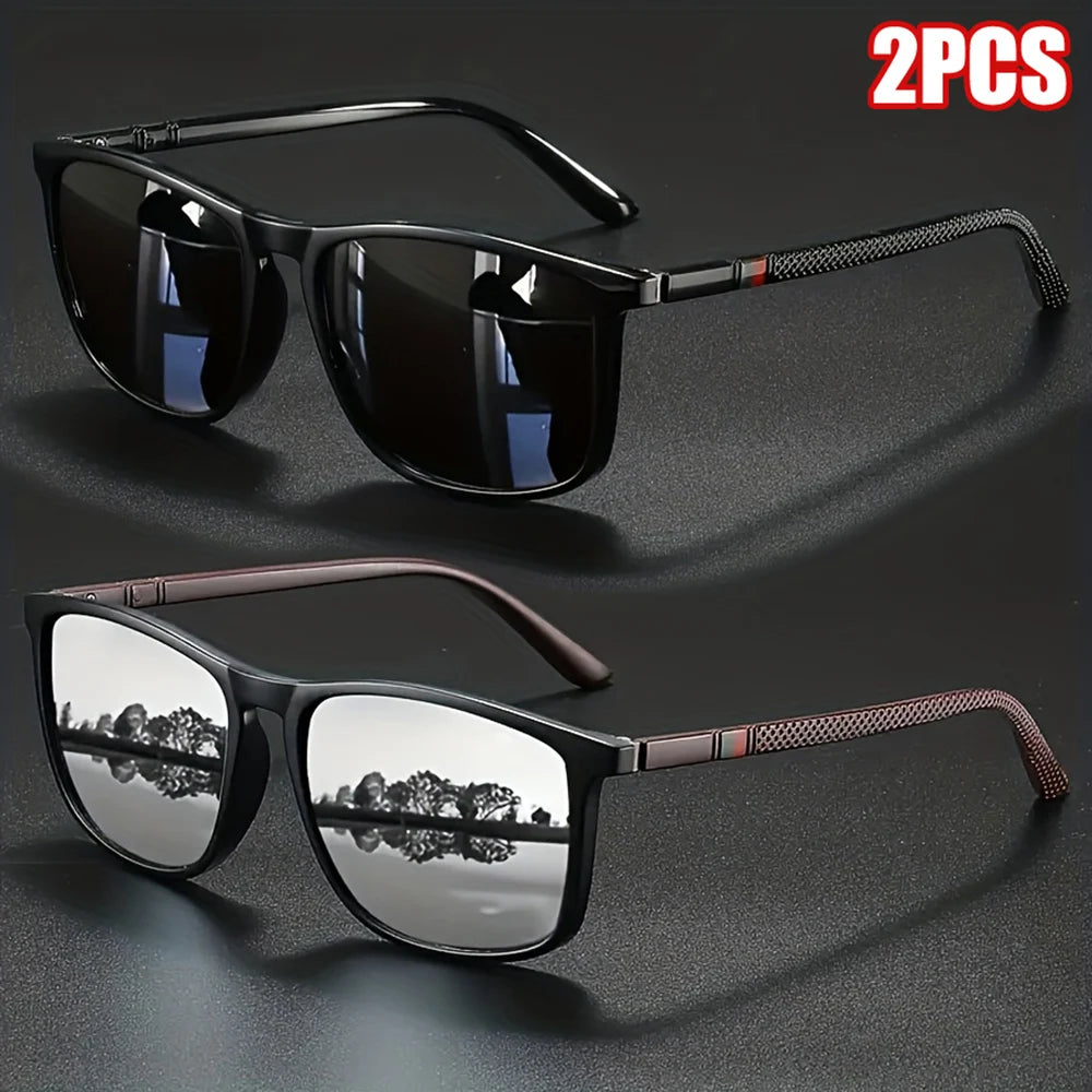 2Pcs Luxury Square Vintage Polarized Cycling Sunglasses UV400 Men Women Fashion Eyewear Travel Driving Fishing Sun Glasses