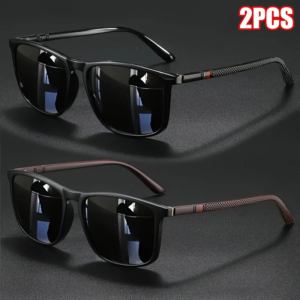 2Pcs Luxury Square Vintage Polarized Cycling Sunglasses UV400 Men Women Fashion Eyewear Travel Driving Fishing Sun Glasses
